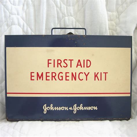 Vintage Johnson And Johnson First Aid Emergency Kit Metal 